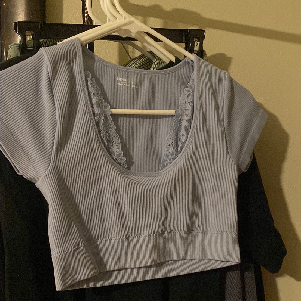 Women's Blue Lace Trim Top